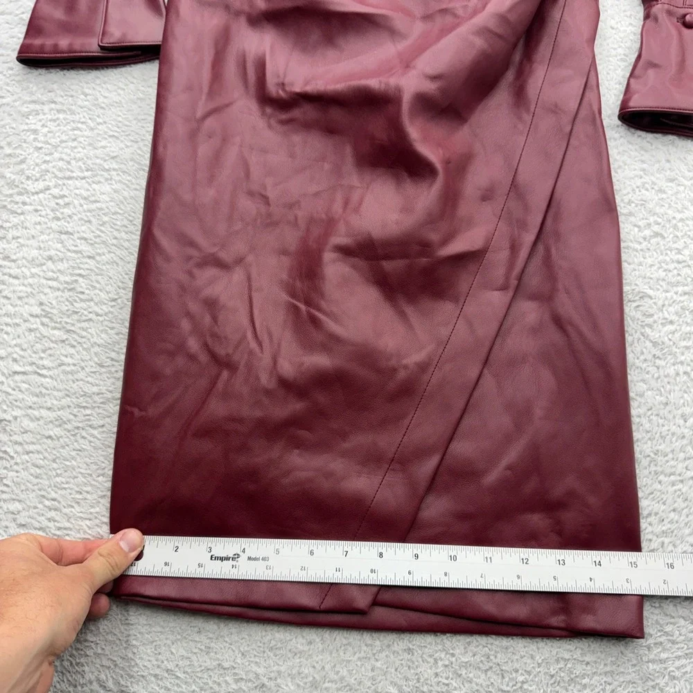 7 For All Mankind Womens Faux Vegan Leather Ruched Midi Dress Burgundy Size S